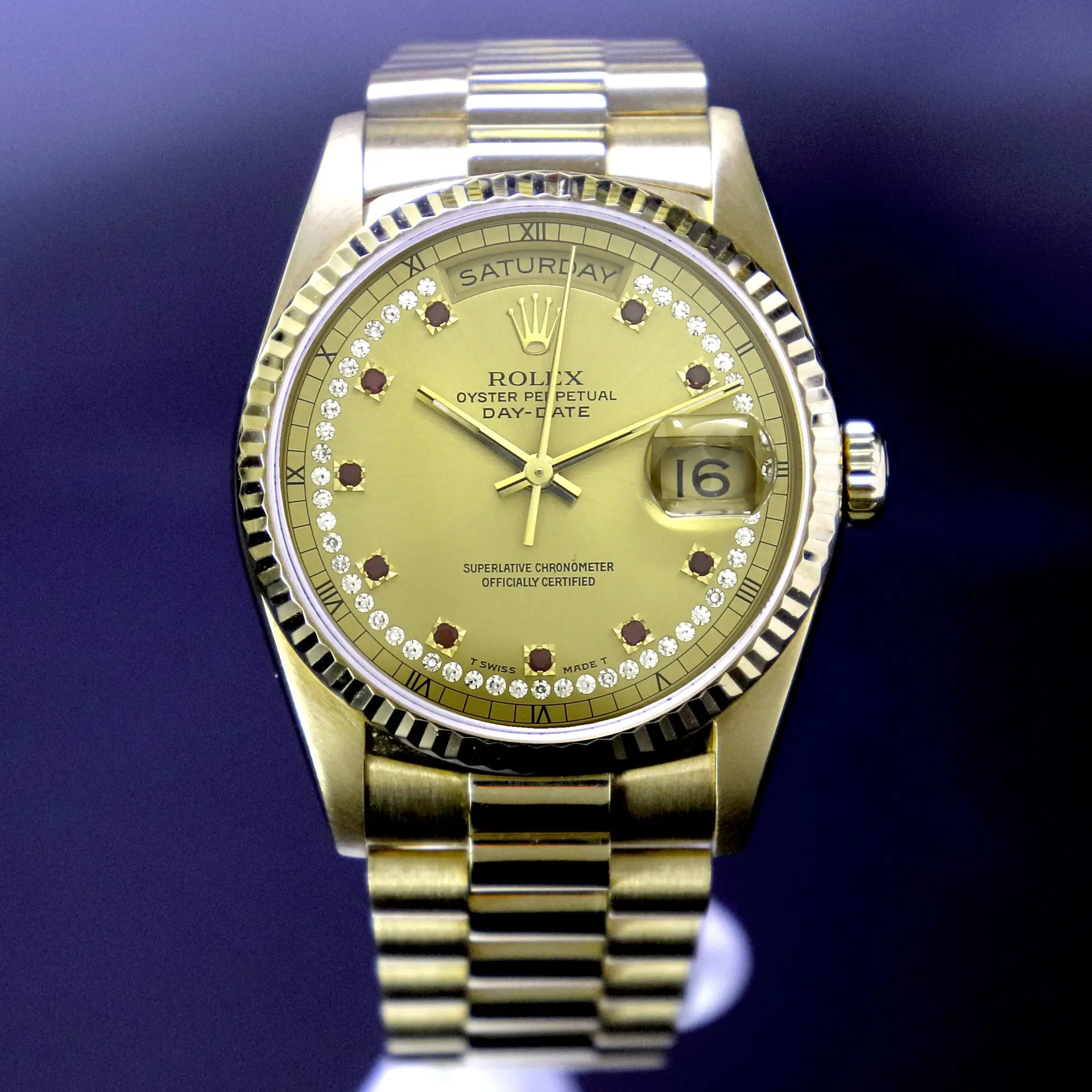 Rare ROLEX DAY DATE ref 18038 Rubis Index Dial