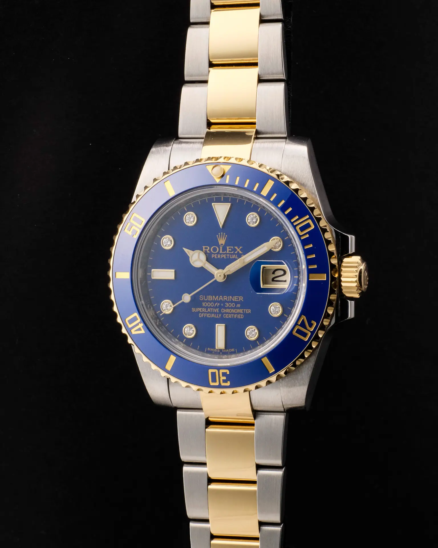 Rolex Submariner Date ref. 116613 with factory diamond dial full set like new