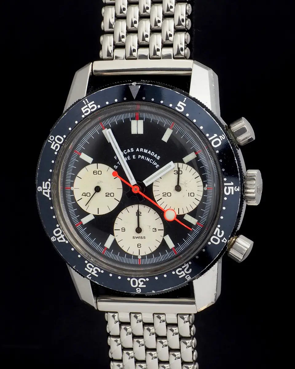 Heuer Autavia 2446 for the 'Armed Forces of the Democratic Republic of Sao Tome e Principe' on Beads of Rice Steel Bracelet