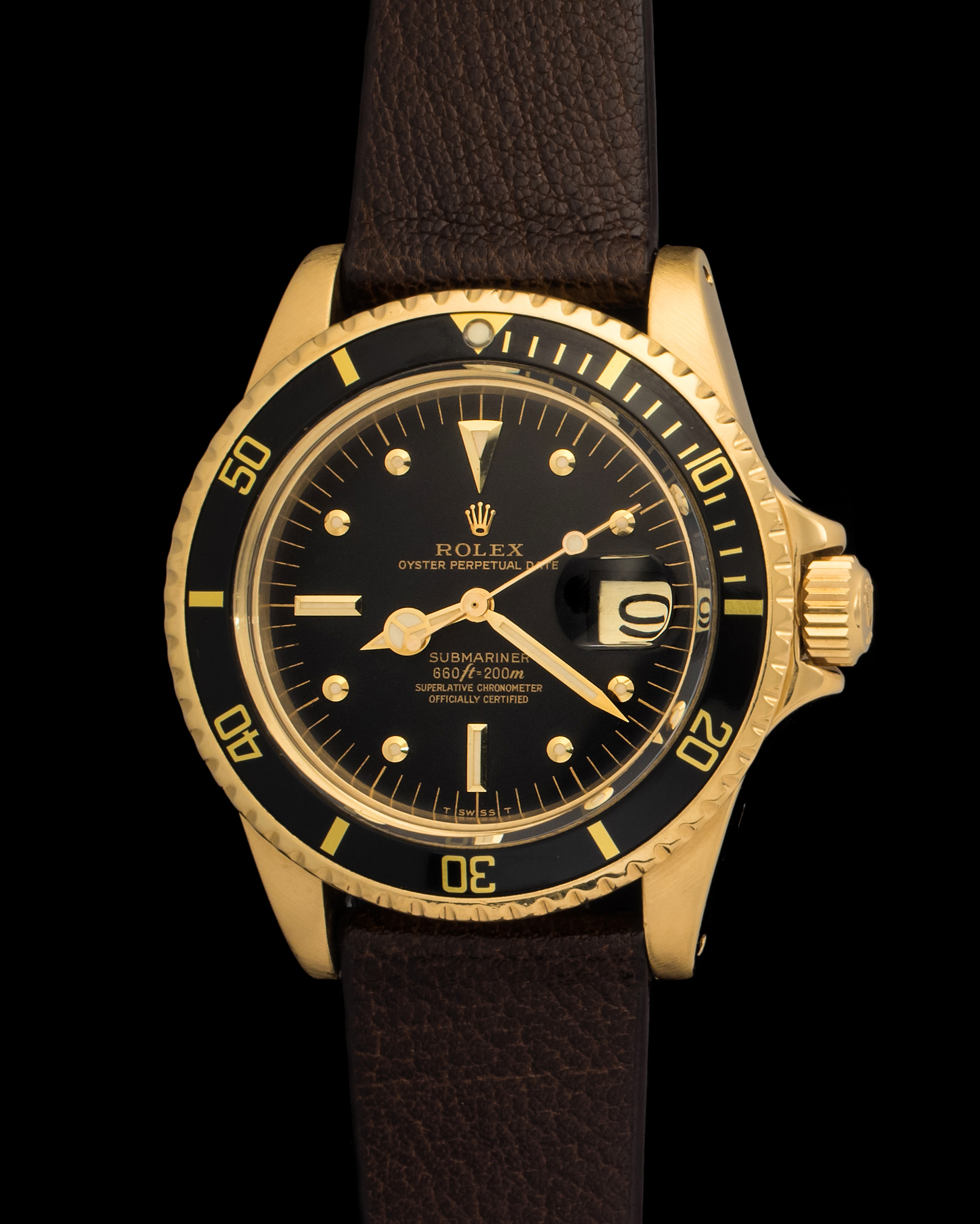Rolex Submariner 1680 in Yellow Gold with Black Nipple Dial on Leather Strap