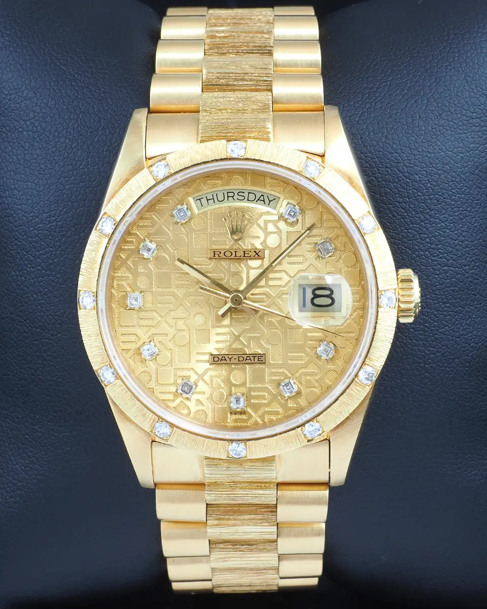 Rolex Day-Date 18108 in Yellow Gold with Bark Bracelet & Bezel Fitted with a Anniversary Dial