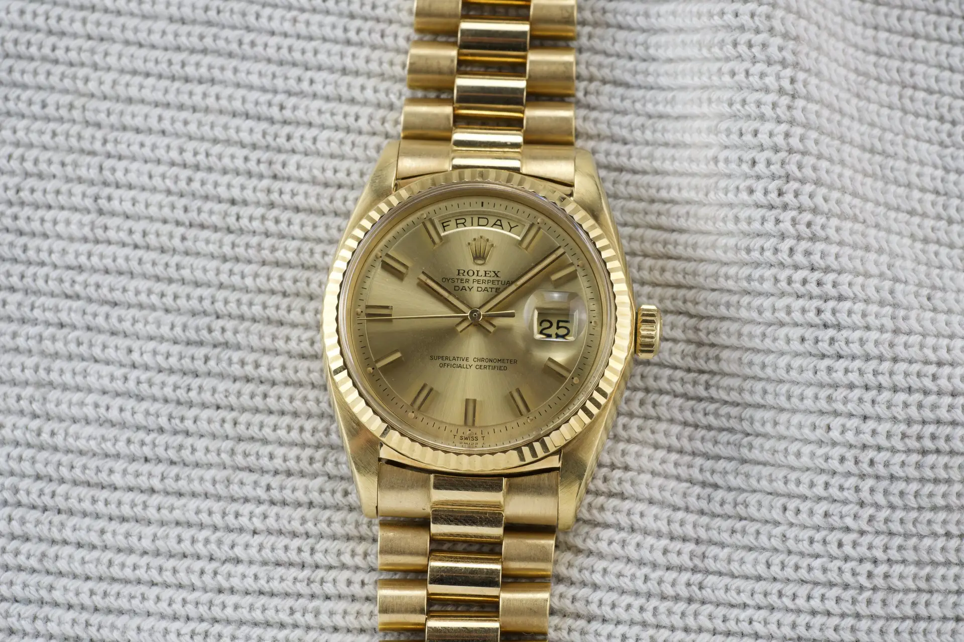 Rolex Day-Date 1803 in Gold with Wide Boy Dial on Japanese Made Jubilee Bracelet